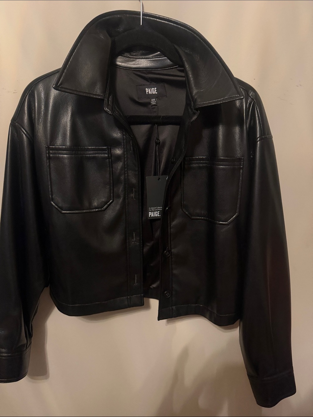 PAIGE Black Faux Leather Boxy Jacket